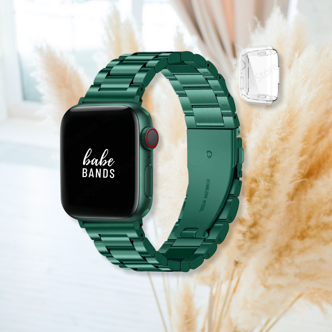 No more basic vibes. Step up your babe game with our premium Babe Bands to elevate your style.    Upgrade your Apple Watch with our Premium Classic Style Metal Band + Case Apple Watch Set.  Indulge in the luxury look and feel of our Apple Watch band, crafted from high-quality stainless steel in gorgeous classic metal band style and coordinating case. Some color options offer a beautiful contrasting color detail for added style.