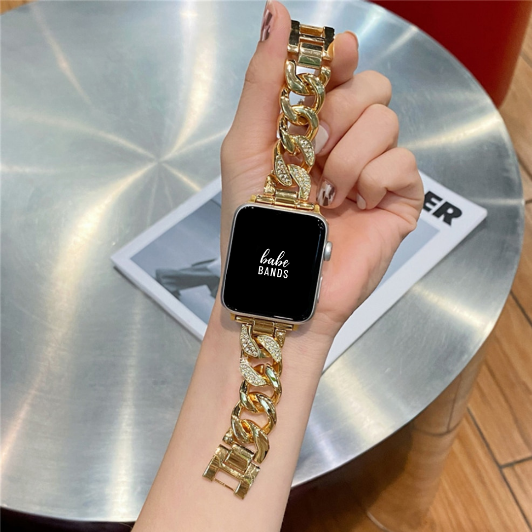 No more basic vibes. Step up your babe game with our premium Babe Bands to elevate your style.    Upgrade your Samsung Galaxy Watch with our Premium Crystal Stainless Steel Chunky Chain Band.  Indulge in the luxury look and feel of our Samsung Galaxy Watch band, crafted from high-quality stainless steel in an elegant chunky chain style, with shining crystal embellishments. 