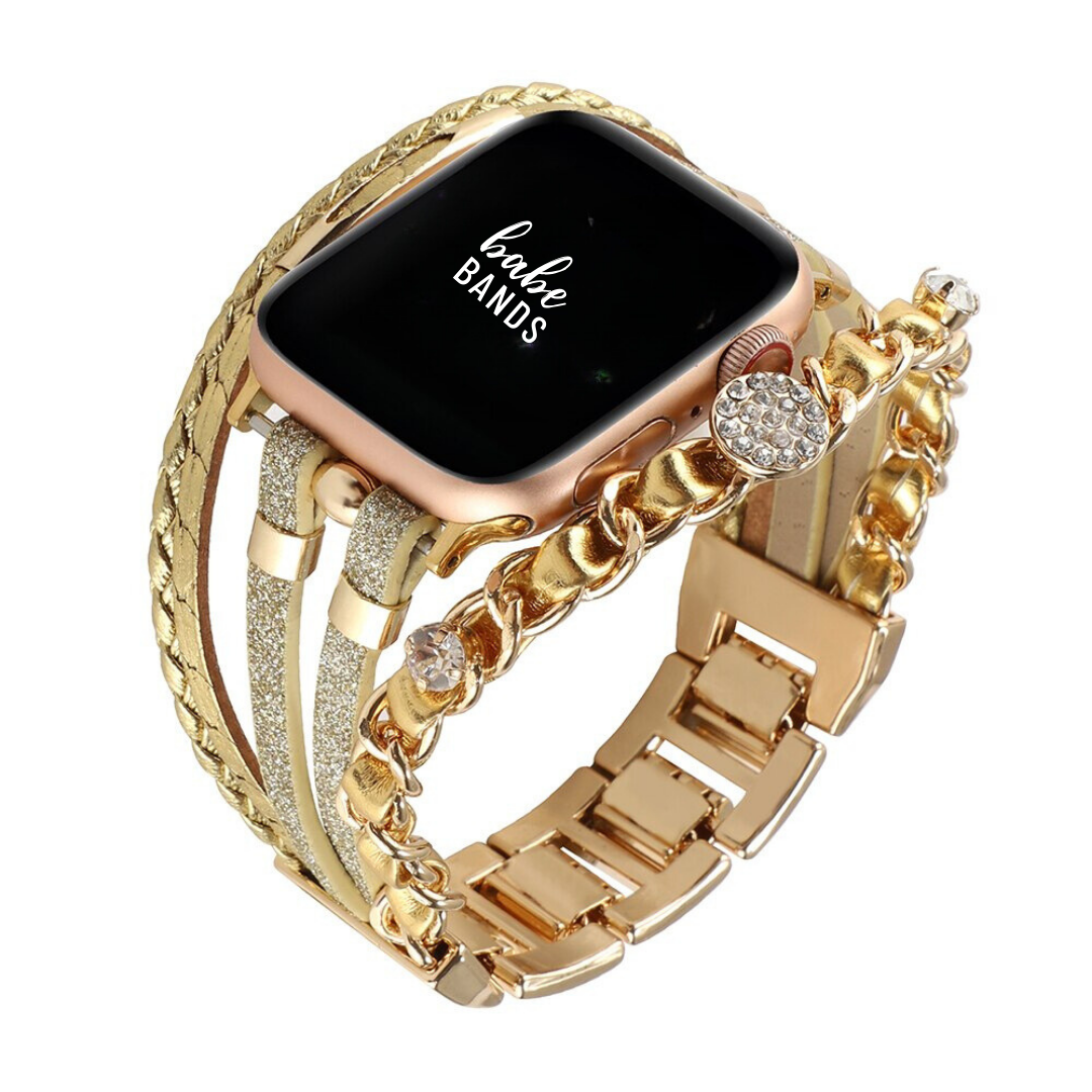 No more basic vibes. Step up your babe game with our premium Babe Bands to elevate your style.    Upgrade your Apple Watch with our Premium Leather and Beaded Layered Bracelet Apple Watch Band.  Indulge in the luxury look and feel of our Apple Watch band, crafted from high-quality stainless steel with a multi bracelet strap style with leather and bead detail for added style.