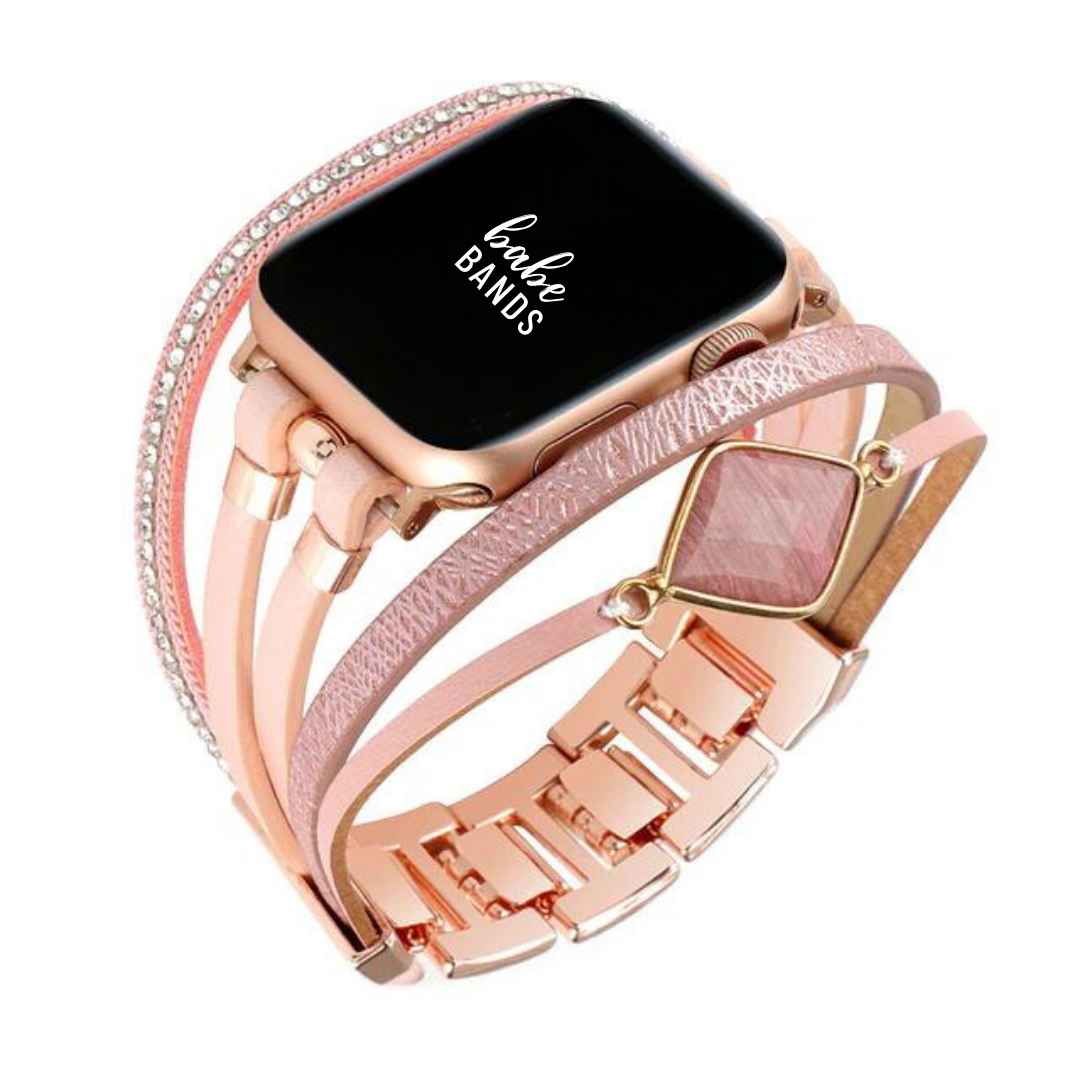 No more basic vibes. Step up your babe game with our premium Babe Bands to elevate your style.    Upgrade your Apple Watch with our Premium Leather and Beaded Layered Bracelet Apple Watch Band.  Indulge in the luxury look and feel of our Apple Watch band, crafted from high-quality stainless steel with a multi bracelet strap style with leather and bead detail for added style.