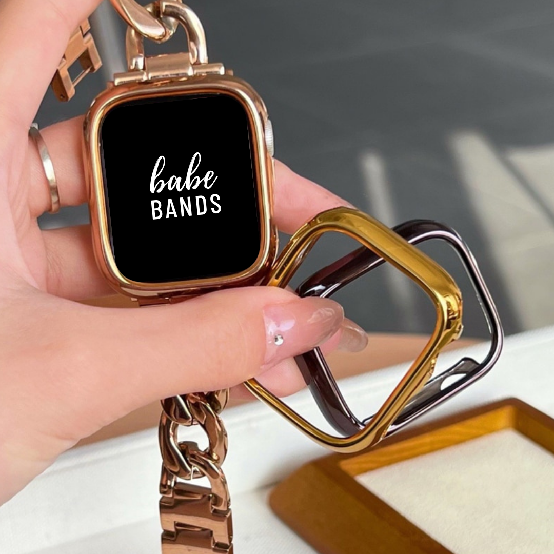 No more basic vibes. Step up your babe game with our premium Babe Bands Case to elevate your Apple Watch style.    Upgrade your Apple Watch with our Premium Classic Apple Watch Bumper Case.  Indulge in the luxury look of our Apple Watch case, crafted from high-quality durable Polycarbonate in a classic everyday style. 