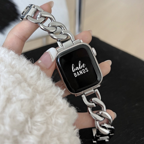 No more basic vibes. Step up your babe game with our premium Babe Bands to elevate your style.    Upgrade your Apple Watch with our Premium Stainless Steel Chunky Chain Apple Watch Band.  Indulge in the luxury look and feel of our Apple Watch band, crafted from high-quality stainless steel in a timeless chunky chain style.