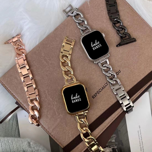 No more basic vibes. Step up your babe game with our premium Babe Bands to elevate your style.    Upgrade your Apple Watch with our Premium Stainless Steel Chunky Chain Apple Watch Band.  Indulge in the luxury look and feel of our Apple Watch band, crafted from high-quality stainless steel in a timeless chunky chain style.