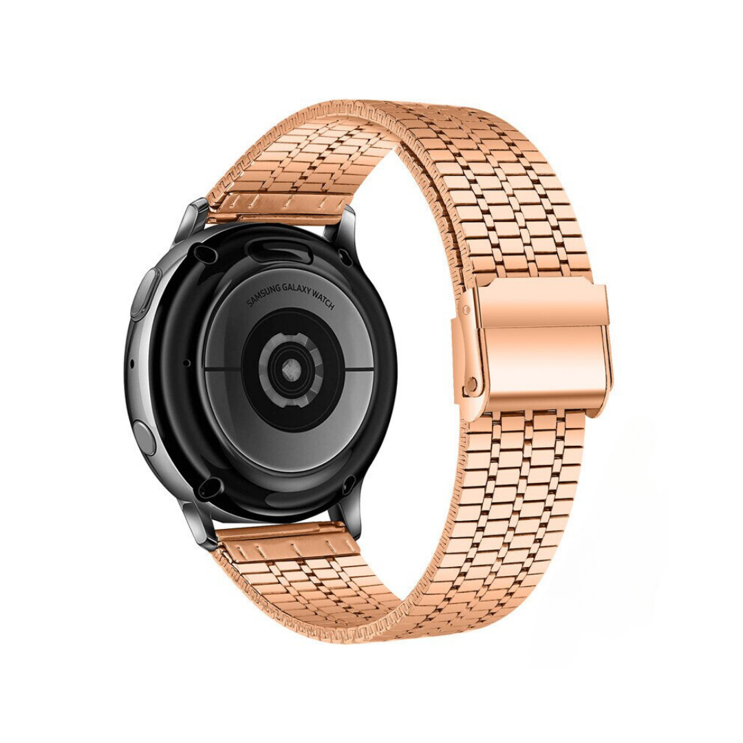 No more basic vibes. Step up your babe game with our premium Babe Bands to elevate your style.  Upgrade your Samsung Galaxy Watch with our Premium Stainless Steel Classic Style Triple Stripe Samsung Galaxy Watch Band. Indulge in the luxury look and feel of our Samsung Galaxy Watch band, crafted from high-quality stainless steel in a classic link style with a triple stripe contrast line detail.