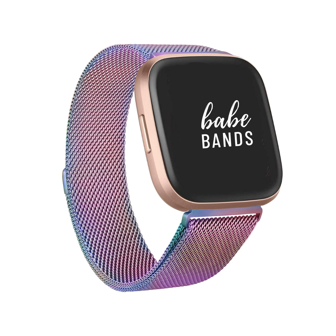 No more basic vibes. Step up your babe game with our premium Babe Bands to elevate your style.   Upgrade your Fitbit Versa or Fitbit Sense with our Premium Stainless Steel Mesh Chain Fitbit Versa/Sense Band.  Indulge in the luxury look and feel of our Fitbit band, crafted from high-quality stainless steel in a classic mesh chain style band with a stylish connector, and magnetic closure.