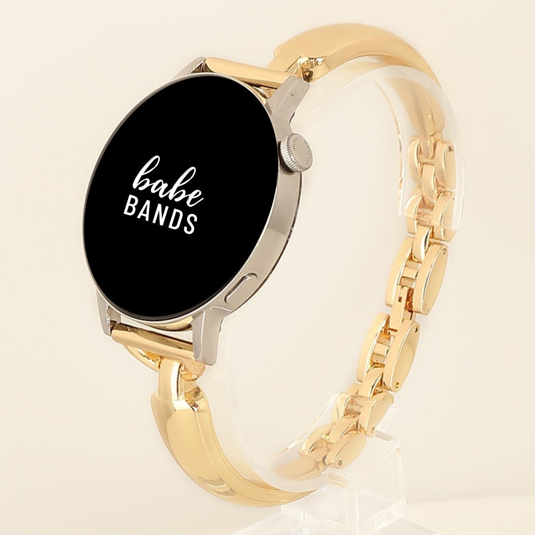 No more basic vibes. Step up your babe game with our premium Babe Bands to elevate your style.   Upgrade your Samsung Galaxy Watch with our Premium Stainless Steel Slim Bangle Style Samsung Galaxy Watch Band.  Indulge in the luxury look and feel of our Samsung Galaxy Watch band, crafted from high-quality stainless steel in a timeless style reminiscing a classic bangle bracelet.