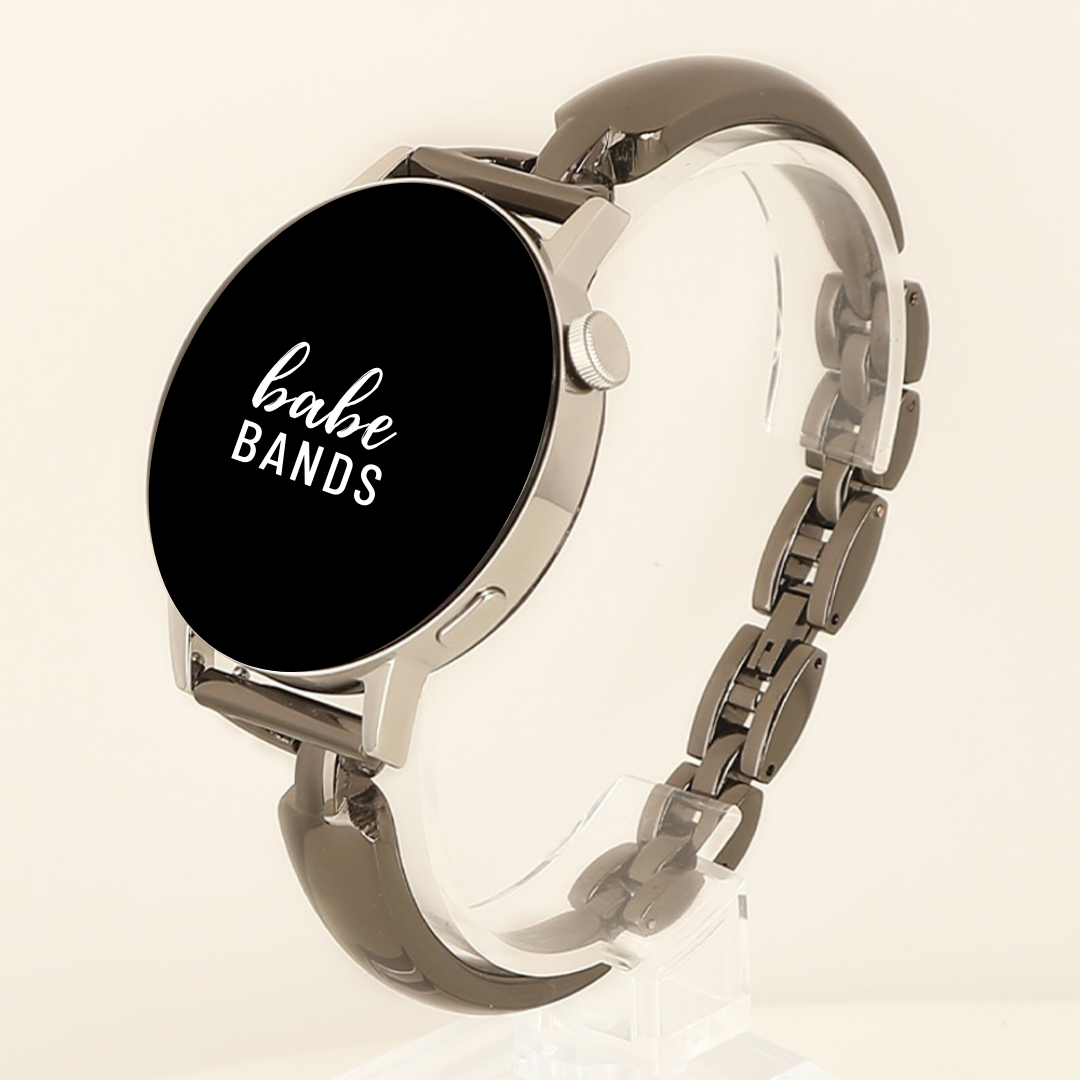 No more basic vibes. Step up your babe game with our premium Babe Bands to elevate your style.   Upgrade your Samsung Galaxy Watch with our Premium Stainless Steel Slim Bangle Style Samsung Galaxy Watch Band.  Indulge in the luxury look and feel of our Samsung Galaxy Watch band, crafted from high-quality stainless steel in a timeless style reminiscing a classic bangle bracelet.