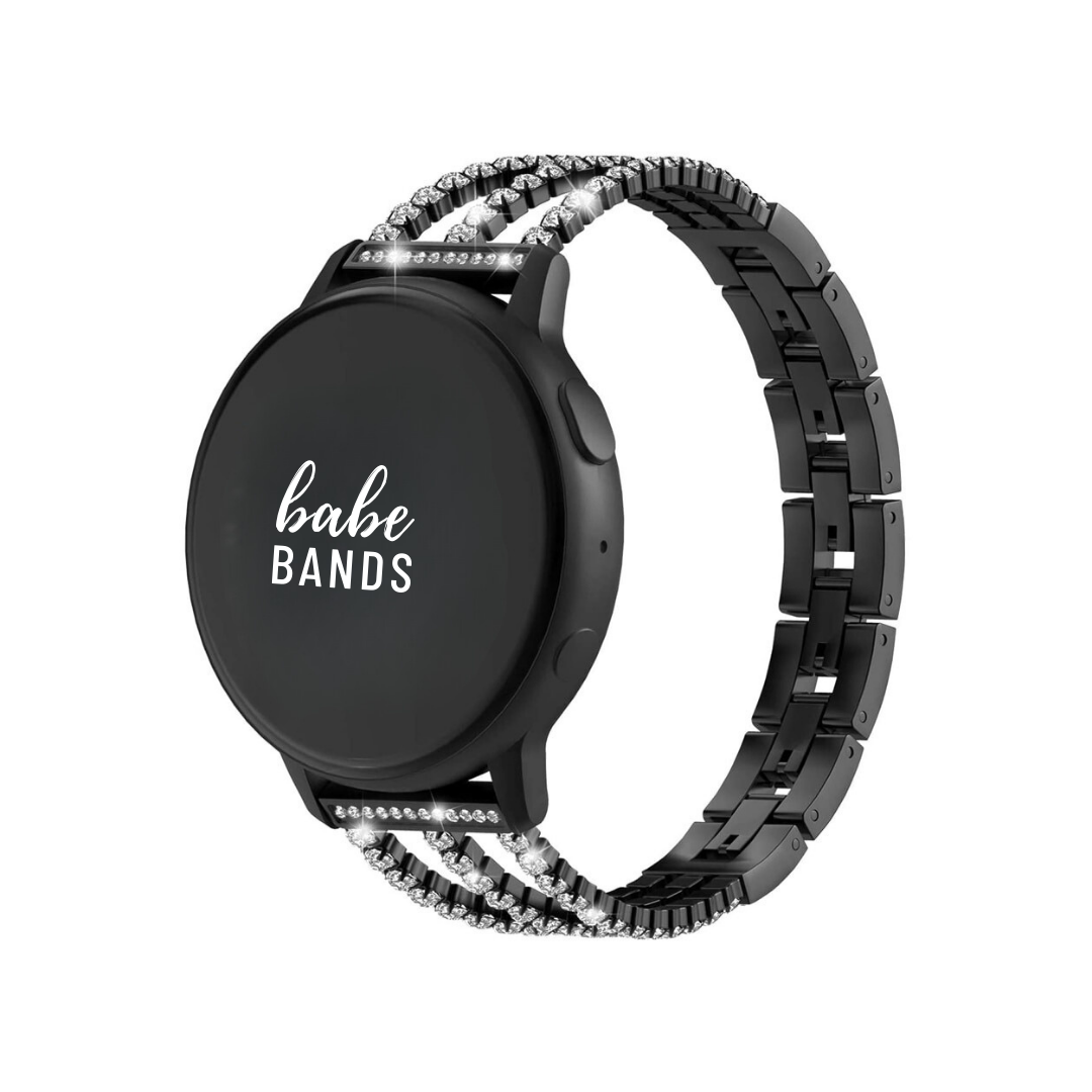 No more basic vibes. Step up your babe game with our premium Babe Bands to elevate your style.   Upgrade your Samsung Galaxy Watch with our Premium Stainless Steel Triple Crystal Strap Samsung Galaxy Watch Band.  Indulge in the luxury look and feel of our Samsung Galaxy Watch band, crafted from high-quality stainless steel in a beautiful triple strap design covered in faux diamonds.