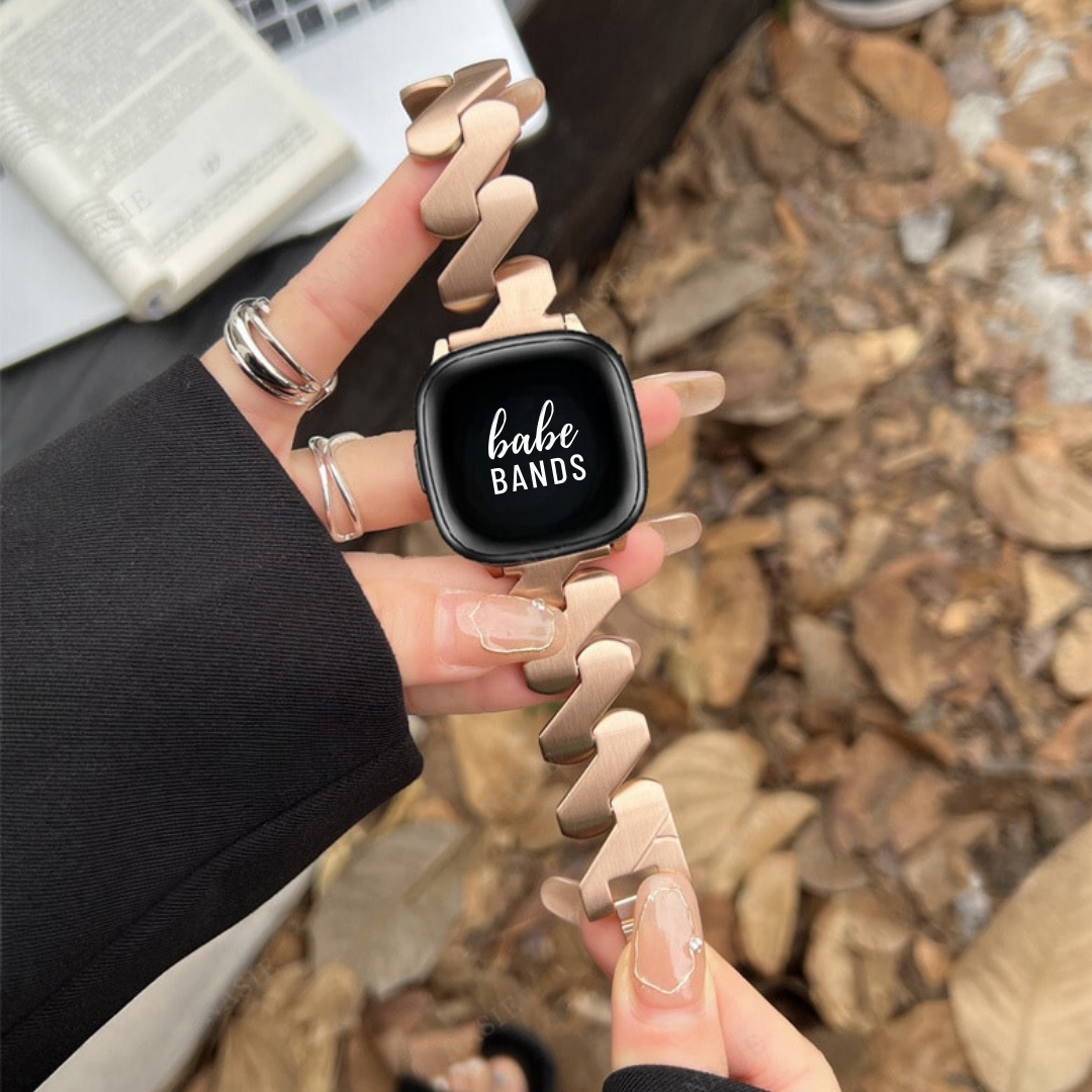 No more basic vibes. Step up your babe game with our premium Babe Bands to elevate your style.   Upgrade your Fitbit Versa or Fitbit Sense with our Premium Stainless Steel Zig Zag Fitbit Versa/Sense Band.  Indulge in the luxury look and feel of our Fitbit band, crafted from high-quality stainless steel band in a unique zig zag shape for added style.