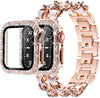 No more basic vibes. Step up your babe game with our premium Babe Bands to elevate your style.   Upgrade your Apple Watch with our Premium Leather Belted Double Chain Strap + Crystal Case Apple Watch Set.  Indulge in the luxury look and feel of our Apple Watch band, crafted from high-quality stainless steel double chain embellished with leather detail, and a faux diamond face case. Each strap is designed to fit your Apple Watch seamlessly out of the box, and is adjustable with removable clasps. 