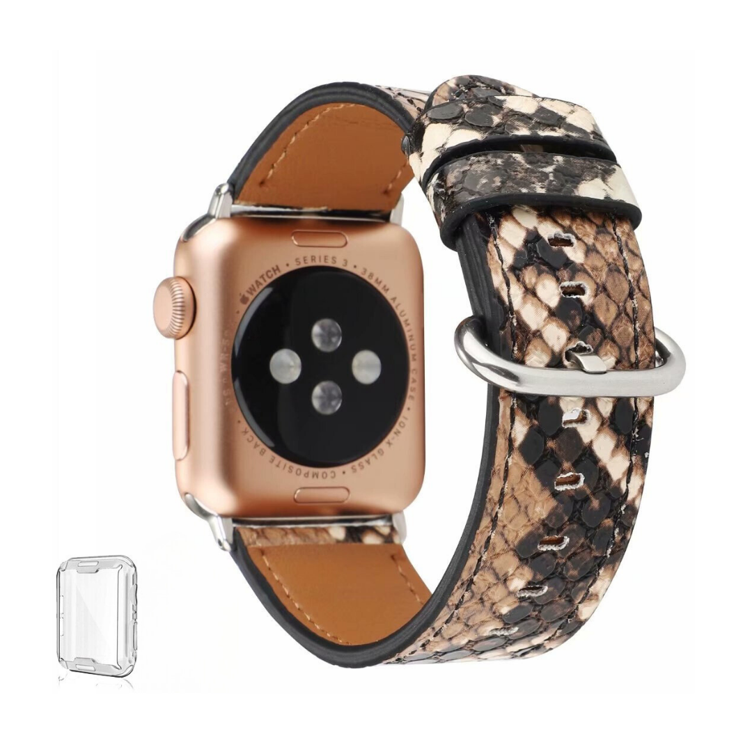 No more basic vibes. Step up your babe game with our premium Babe Bands to elevate your style.    Upgrade your Apple Watch with our Premium Genuine Leather Snake Skin Apple Watch Band.  Indulge in the luxury look and feel of our Apple Watch band, crafted from high-quality snake skin print genuine leather with a stainless steel classic buckle closure. Comes with clear cover.