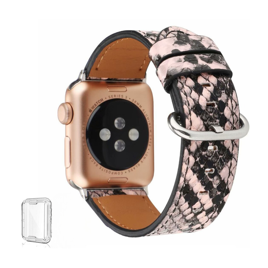 No more basic vibes. Step up your babe game with our premium Babe Bands to elevate your style.    Upgrade your Apple Watch with our Premium Genuine Leather Snake Skin Apple Watch Band.  Indulge in the luxury look and feel of our Apple Watch band, crafted from high-quality snake skin print genuine leather with a stainless steel classic buckle closure. Comes with clear cover.