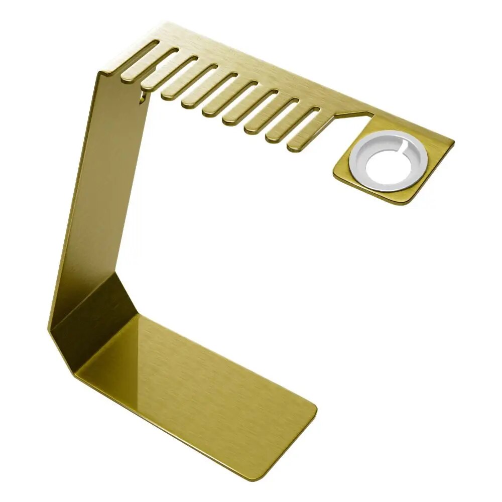 Is your love for matching your Apple Watch Band to every outfit causing a cluttery mess and giving you a headache?  Don't worry, we've got you covered. Babe Bands' Apple Watch Band Holder + Charging Station will help you declutter your counter and mind. Made from stainless steel, this sturdy and minimalist styled storage solution can hold up to 9 of your favorite Apple Watch Babe Bands, and has a convenient spot to store and charge your Apple Watch, all in one location!