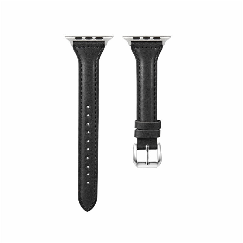 No more basic vibes. Step up your babe game with our premium Babe Bands to elevate your style.    Upgrade your Apple Watch with our Premium Genuine Leather Slim Apple Watch Band.  Indulge in the luxury look and feel of our Apple Watch band, crafted from high-quality genuine leather with a stainless steel classic buckle closure.