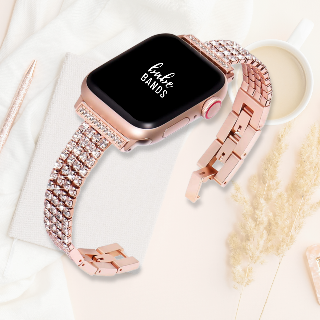 No more basic vibes. Step up your babe game with our premium Babe Band to elevate your Apple Watch style.     Upgrade your Apple Watch with our Premium Stainless Steel Full Rhinestone Apple Watch Band.  Indulge in the luxury look of our Apple Watch case, crafted from high-quality materials including a stainless steel band fully embellished with faux diamonds.